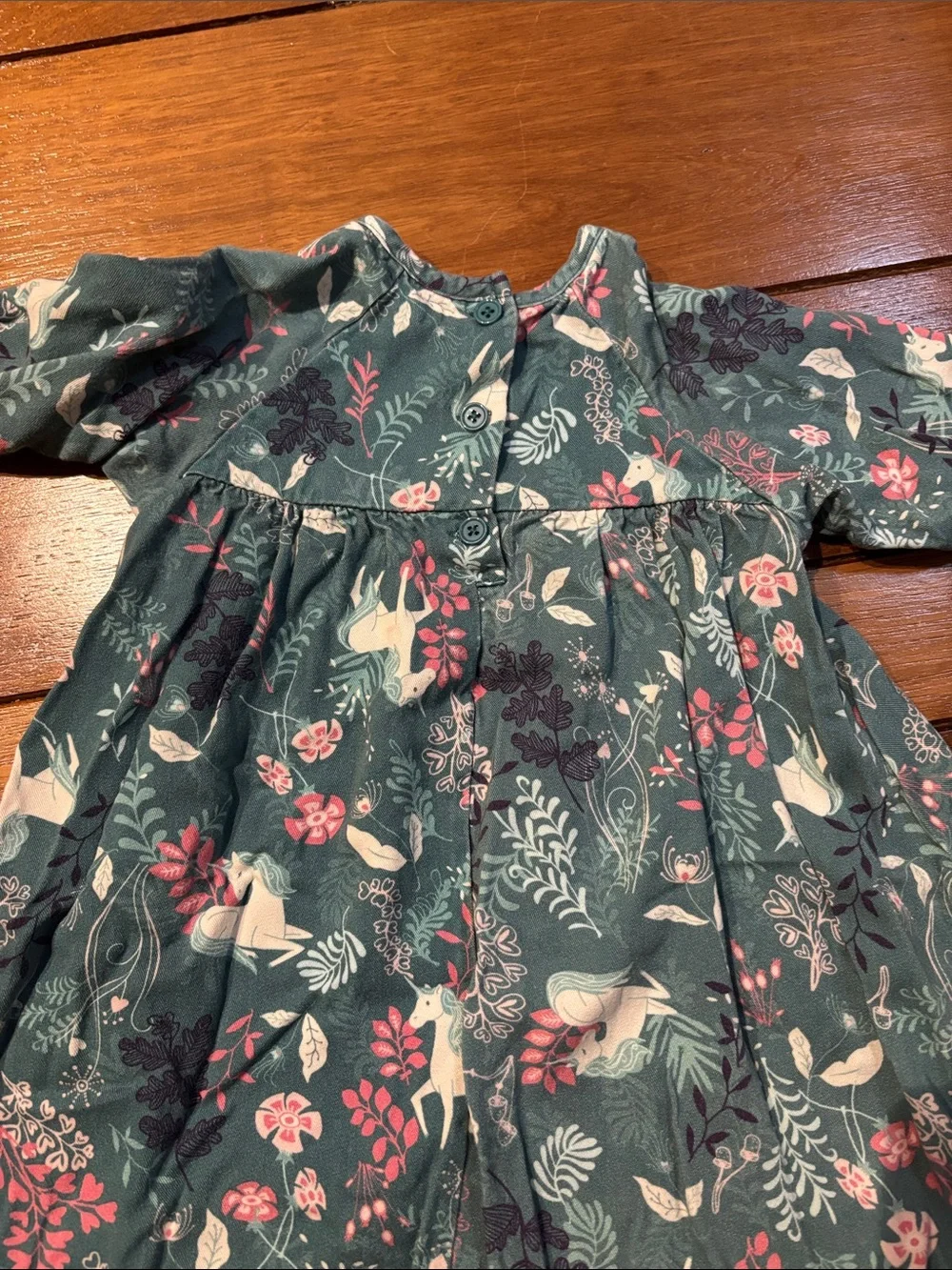 Girls' Teal Floral & Unicorn Long-Sleeve Dress Sz 4